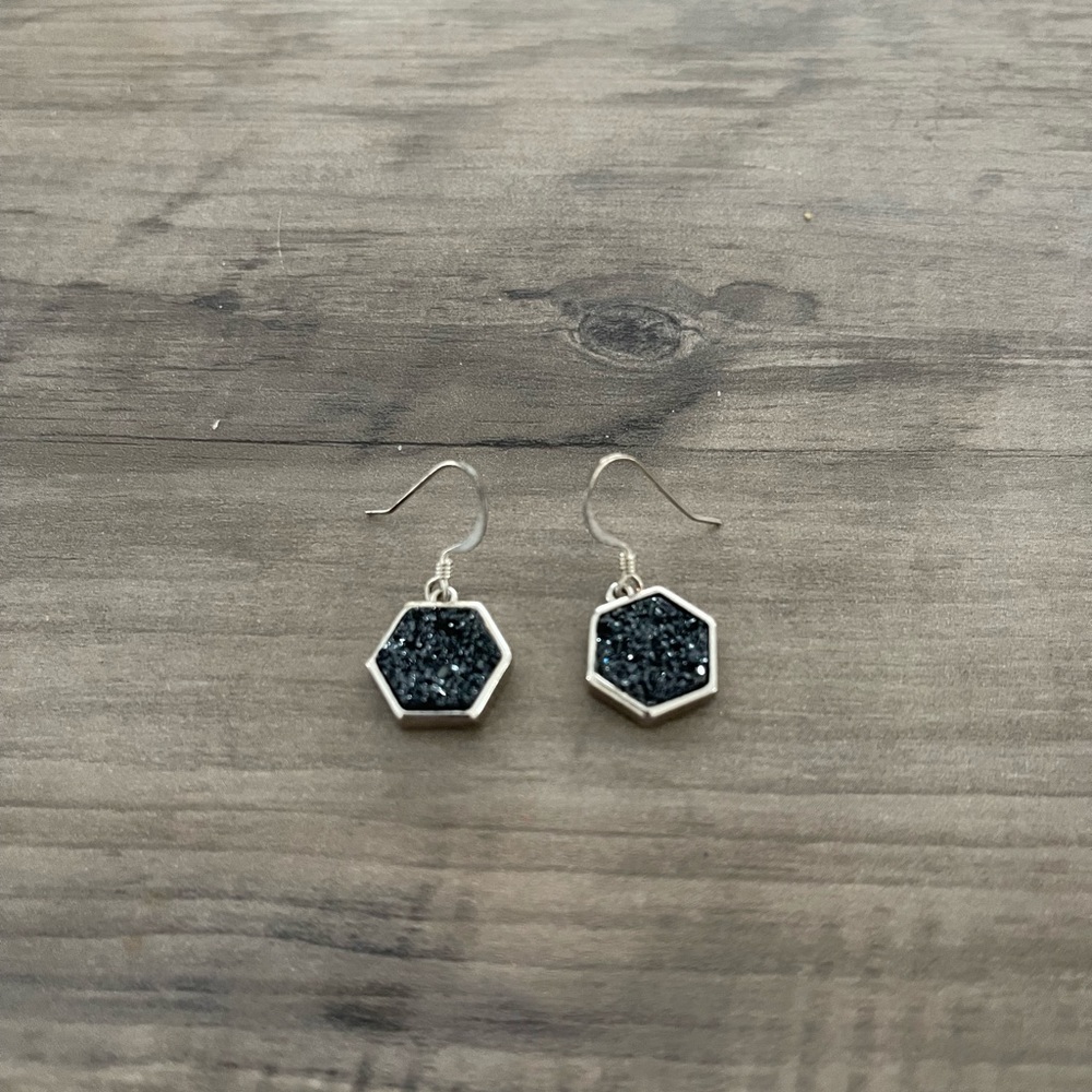 navy sparkly glitter drop earrings